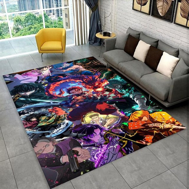 Rutschfester Anime-Teppich mit Demon Slayer Motiv Kamado Nezuko und Tanjirou, Mehrfarbig, B/T: 150 x 100 cm - Bild 1