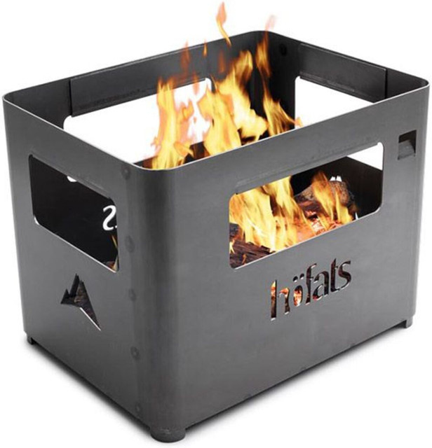 Höfats Feuerkorb BEER BOX in Schwarz mit integriertem Flaschenöffner und Holz-Elementen - Bild 1