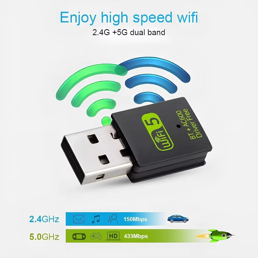 LccKaa 2-in-1 USB WiFi Bluetooth Adapter Dual-Band 2,4G/5,8G Wireless Karte in Schwarz - Bild 2