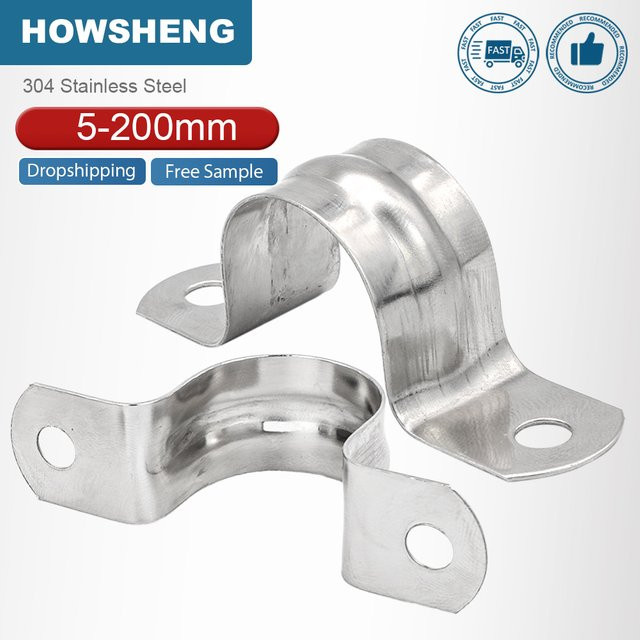 HOWSHENG U-förmige Rohrschelle aus Edelstahl in Silber, zwei Löcher, Durchmesser 5–200 mm - Bild 1