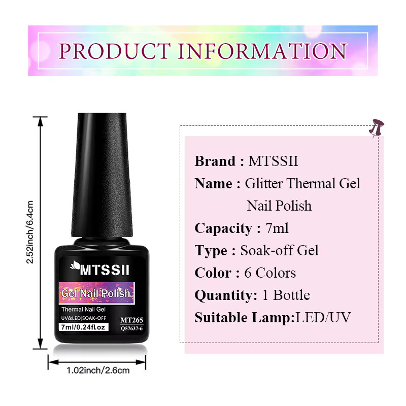 Mtssii MT262 Glitter Thermal Gel Nagellack, 7 ml, Farbwechsel - Bild 6