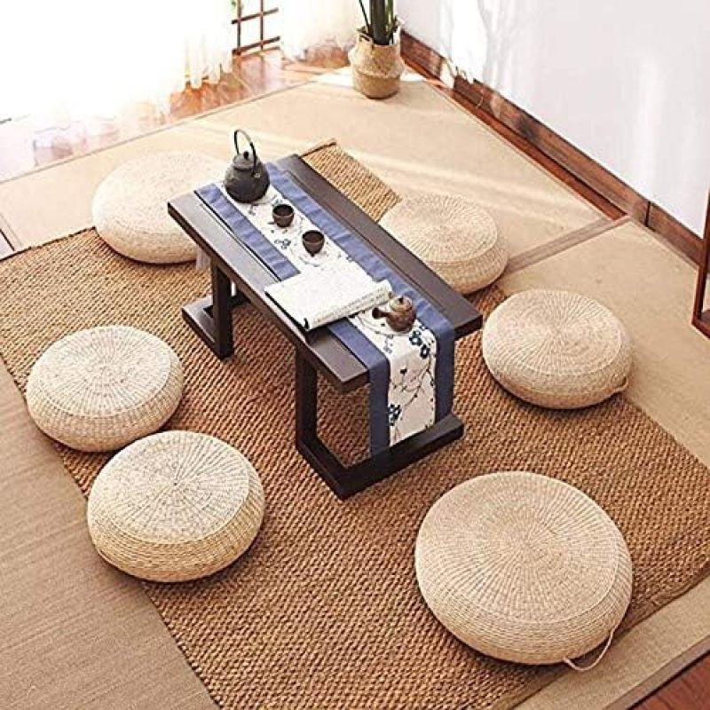 Pig Boutique Futon Sitzkissen aus Naturstroh, rundes Tatami Bodenkissen in Beige, Durchmesser: 40 cm - Bild 3