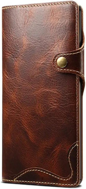 SmoothWalk Wear Leder Flip Hülle für iPhone 17 16 15 14 Pro Max Plus mit Geldbörse und Strap in Dunkelbraun - Bild 1