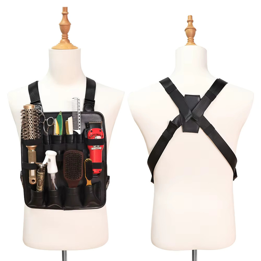 Professionelle Brusttasche aus Kunststoff für Scheren, Kämme und Clips in Schwarz zur Aufbewahrung von Styling-Werkzeugen im Salon oder Barbershop - Bild 3