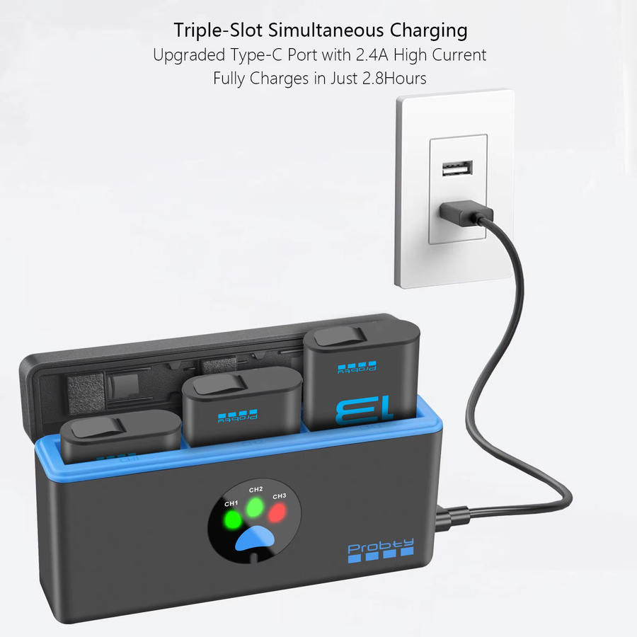 Probty Endurance 2280mAh Akku und 3-Slot-Ladegerät Set für GoPro Hero 13 Black in Schwarz - Bild 3