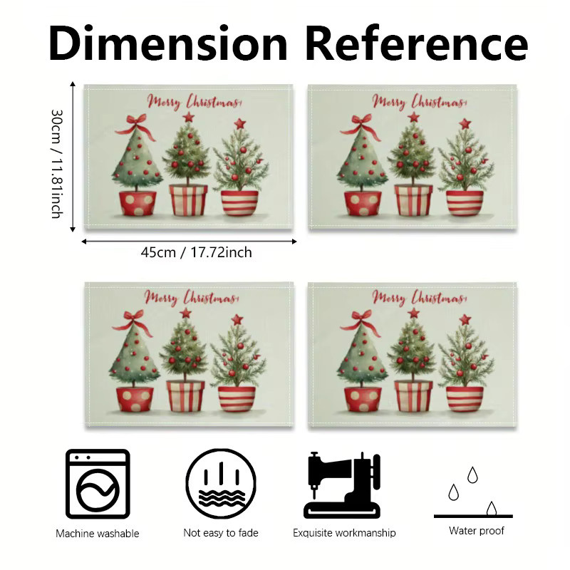 VIKAMA 4-teiliges Weihnachtsbaum-Tischset-Set für festliche Tischdekorationen - Bild 4