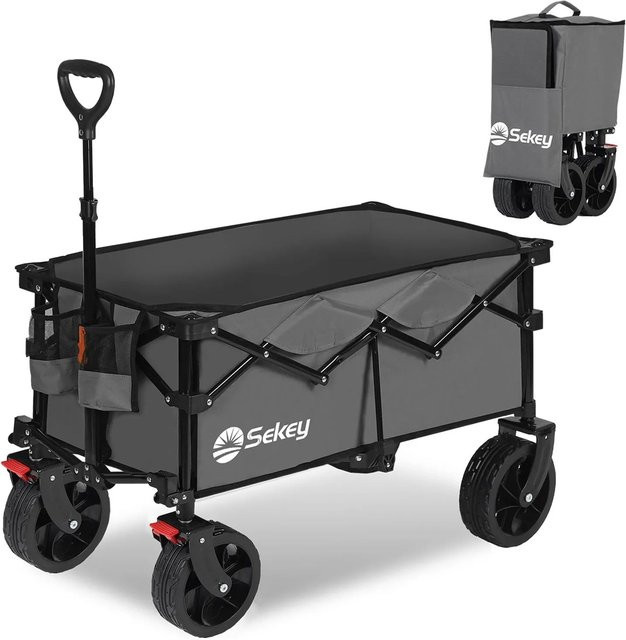 Sekey XL Bollerwagen faltbar in Grau mit Bremsen und breiten Reifen für 150 kg Traglast und 150 l Volumen - Bild 1