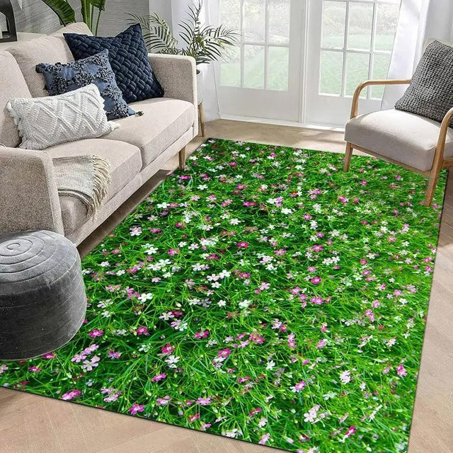 Lodestar Bereichsteppich mit Gänseblümchen-Blumendruck in Grau und Grün, B/B: 60 x 40 cm - Bild 1