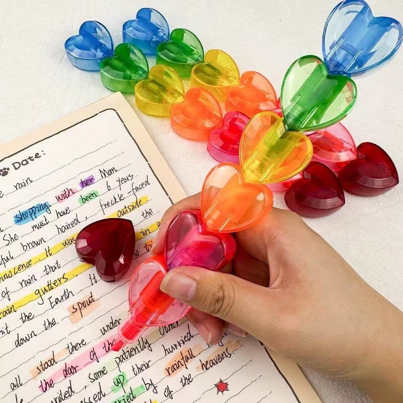6er-Set fluoreszierende Textmarker im Herz-Design, bunte Leuchtstifte mit Keilspitze für Schule und Büro - Bild 2