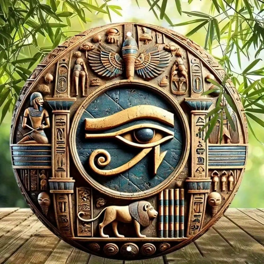HELLOYOUNG Auge des Horus Wandskulptur aus Metall in Gold, orientalisches Dekor, B/H: 20 x 20 cm - Bild 4