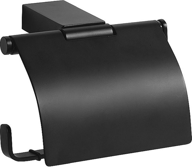 Brillantbad BERO Papierrollenhalter mit Deckel aus Metall in Schwarz, B/H/T: 13,0 x 9,5 x 9,0 cm - Bild 1