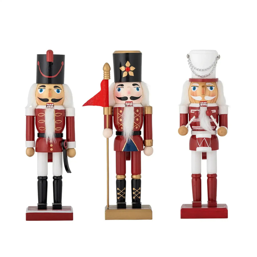 Bloomingville Weihnachtsfiguren Darren aus Kiefernholz, 3er-Set in Rot, Gold und Weiß - Bild 1