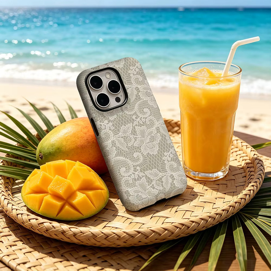 CaseChic MagSafe Schutzhülle für iPhone 17 16 15 14 Plus Pro Max Matte Bumper Stoßfeste Vintage Spitzenhülle in Weiß - Bild 2
