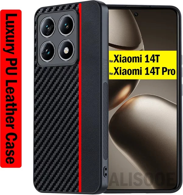 Xiaomi Handyhülle aus PU-Leder mit Faserstruktur für Xiaomi 14T Pro in Schwarz oder Grün - Bild 1