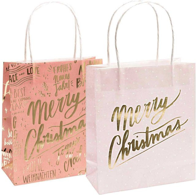 Rico Design Paper Poetry Papiertüten Merry Christmas in Pink und Sand, 2 Stück, B: 18 cm, H: 21 cm - Bild 1