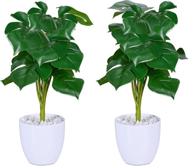 Relaxdays Kunstpflanze Monstera 2er Set in Grün aus Polyester für den Tisch - Bild 1
