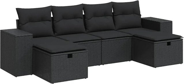 vidaXL 6-teilige Garten-Sofagarnitur aus Poly-Rattan in Schwarz mit Sitzkissen und Stauraum - Bild 1