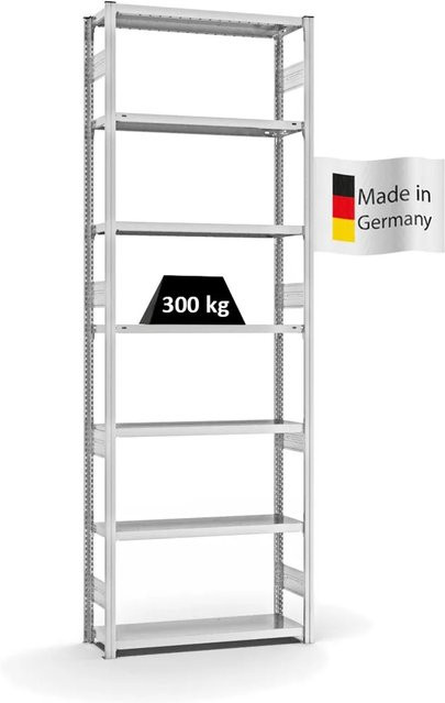 PROREGAL Fachbodenregal Stecksystem T-Profil Heavy-Duty Grundregal, 7 Ebenen, Lichtgrau, H x B x T: 300 x 100 x 30 cm - Bild 1