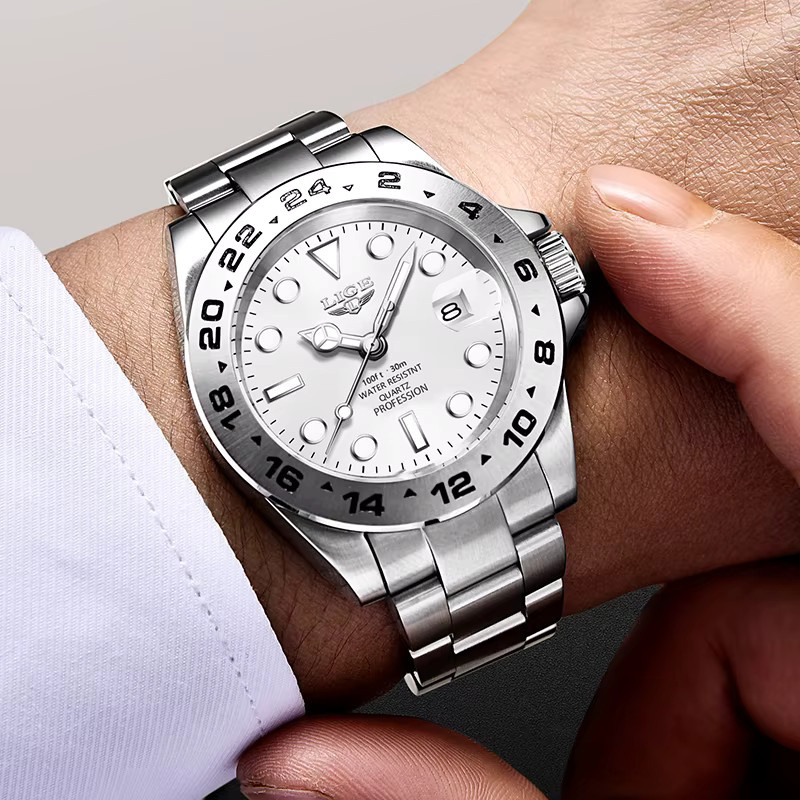 Lige Armbanduhr Edelstahl, Datum, Silber, Herren - Bild 4