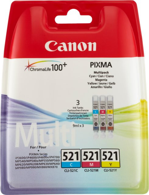 Canon CLI-521 Multipack Tintenpatronen Multicolor Gelb Cyan Magenta für PIXMA iP3600 iP4700 MP540 MP550 MP560 MP620 MP630 MP640 MP980 MP990 MX860 MX870 - Bild 1
