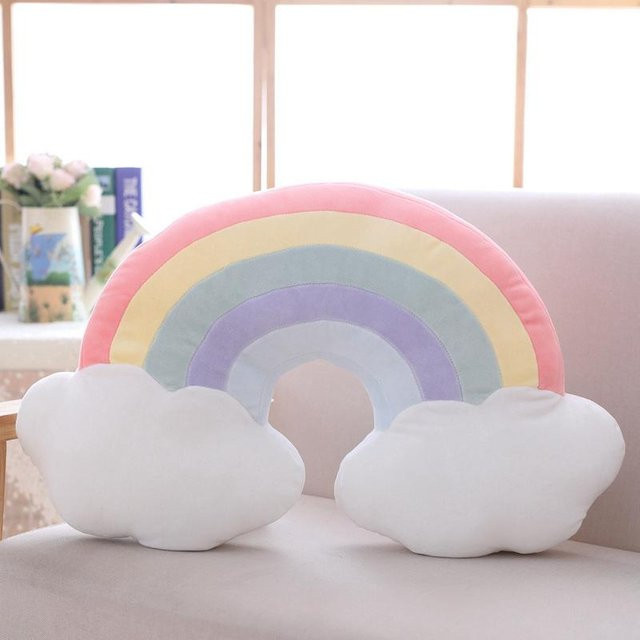 Ultraweiches Regenbogen-Plüschkissen von Yiran toy in Rosa und Rot, B/H: 55 x 33 cm - Bild 1