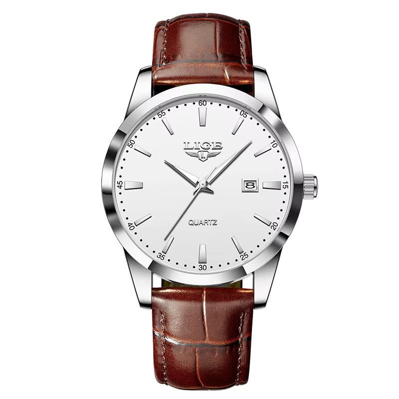 LIGE Armbanduhr Quarz, Leder, Weiß, Silber, Damen, Datum - Bild 6