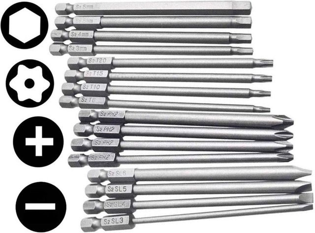 VIBRATITE 4er-Set magnetische Schraubendreher-Bits aus legiertem Stahl mit 1/4 Zoll Sechskantschaft, Länge: 100 mm, für Torx, Kreuzschlitz, Sechskant und Schlitz - Bild 1