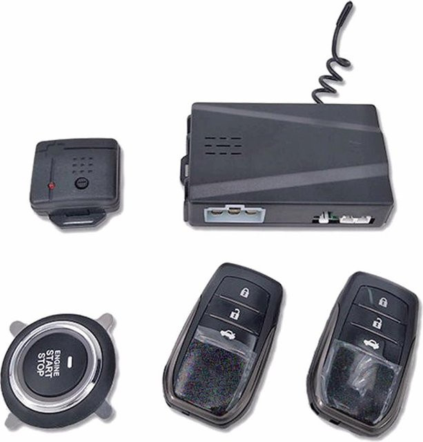 VehicleKit 12V Auto Alarm System mit Passive Keyless Entry und One Button Push Start Stop Fernbedienung in Grau - Bild 1
