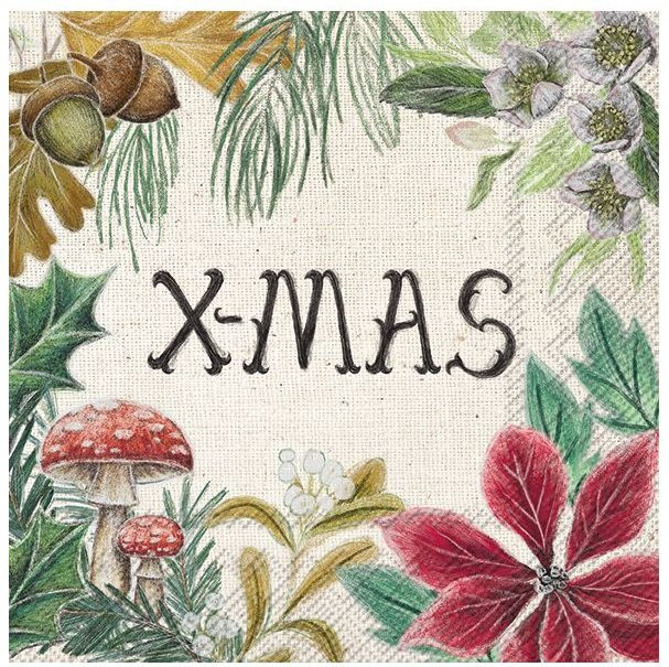 Servietten Beautiful X-Mas in Beige mit floralem Design aus Papier, 20 Stück - Bild 1