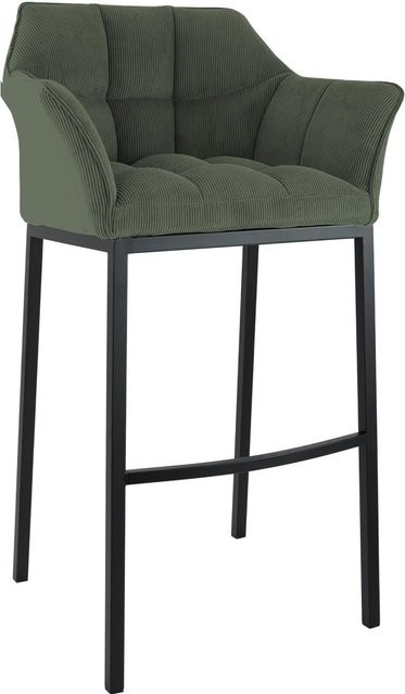 DELUKE Barhocker GIBEL mit Lehne aus Metall und Cord in Grün und Schwarz, B/T/H: 64 x 48 x 110 cm - Bild 1
