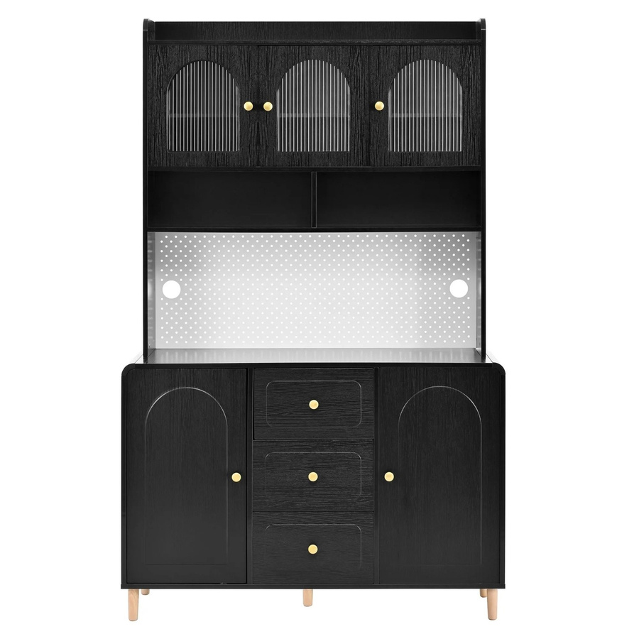 okwish Hochschrank für die Küche mit Lochbrett, Schubladen und Türen, Schwarz, B/T/H: 120 x 40 x 190 cm - Bild 2