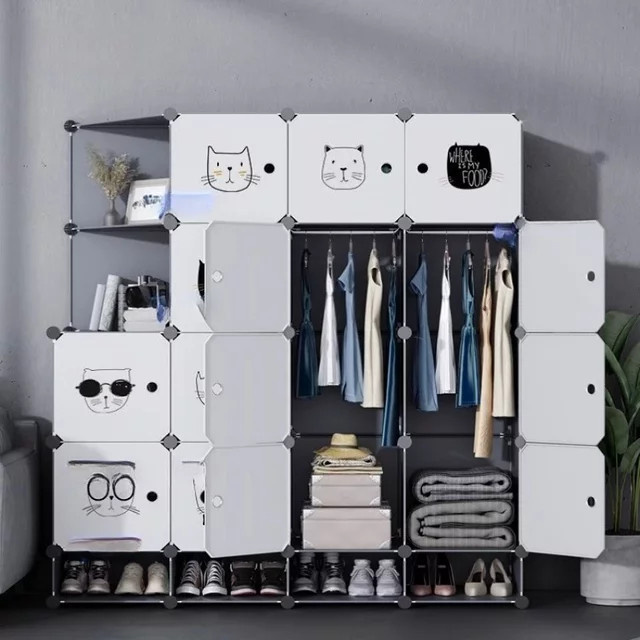 Moderner modularer Kleiderschrank aus Kunststoff mit Scharniertüren in Weiß - Bild 1