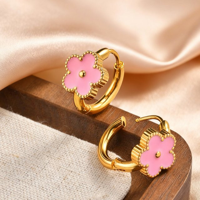 prjewel Creolen, Edelstahl, Gold, Emaille-Blumen, Damen - Bild 1