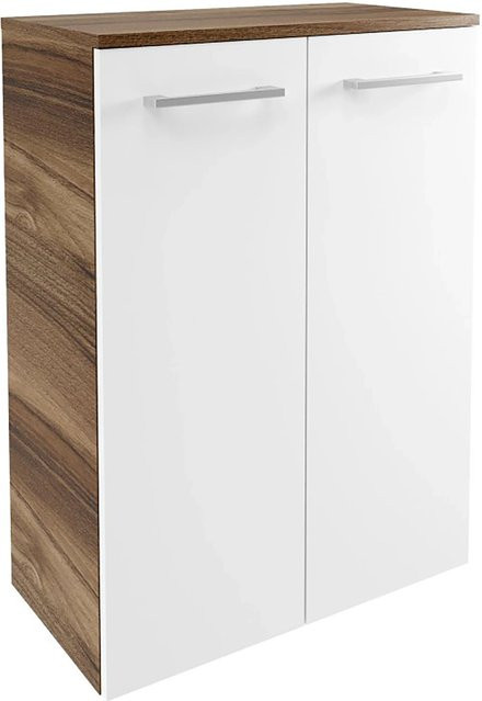 Fackelmann Doppel-Hängeschrank Verona mit 2 Türen und Innenschub, Nussbaum/Weiß Hochglanz, B/H/T: 60 x 82,6 x 32 cm - Bild 1