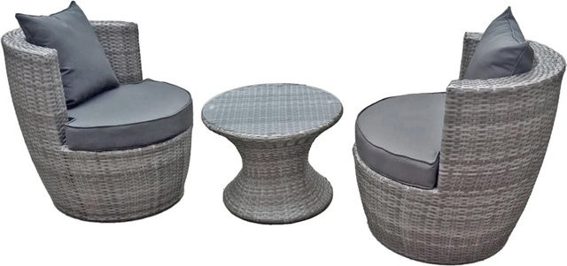 Garden Pleasure Club-Set Linz 3-teilig aus Kunststoffgeflecht und Stahl in Grau - Bild 1