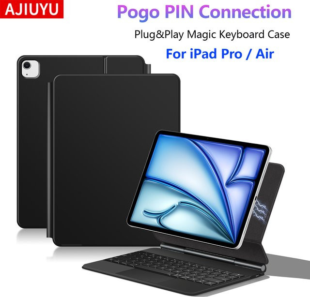 AJIUYU Smart Pogo Pin Tastaturhülle für iPad Pro und iPad Air in Schwarz - Bild 1