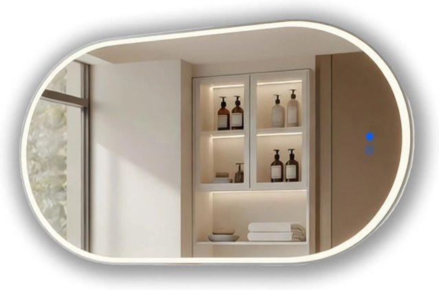 ARTFORMA LED Badspiegel Oval in Silber mit Beleuchtung, Antibeschlag und Touch-Funktion, IP44, B: 50 cm, H: 100 cm - Bild 1