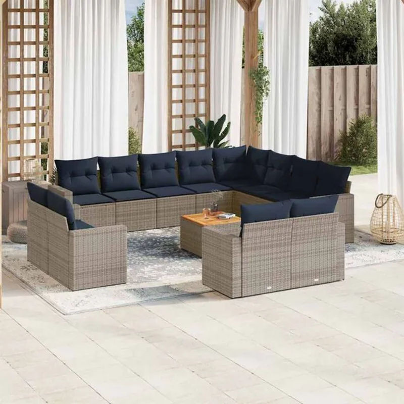 vidaxl 13-tlg. Garten-Sofagarnitur aus Poly-Rattan in Grau mit Kissen im modernen Design - Bild 1