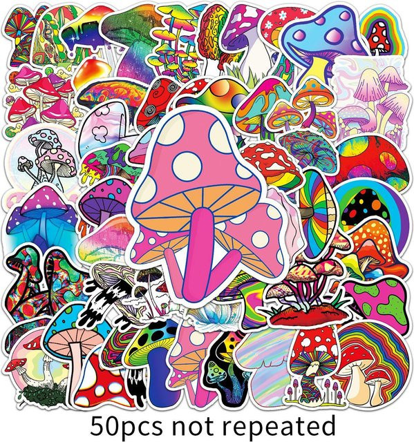 50 Bunte Pilz-Doodle-Cartoon Aufkleber Multicolour - Bild 1