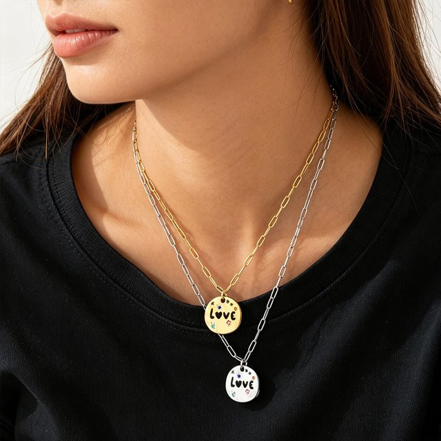 Erpels Halskette, runder Anhänger, Edelstahl, Bicolor, Zirkonia - Bild 1