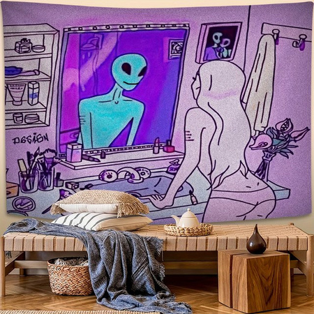 VIKAMA Halloween Wandteppich mit Alien-Mädchen Motiv als dekorativer Wandbehang für Wohnzimmer und Schlafzimmer, Breite: 75 cm, Höhe: 58 cm