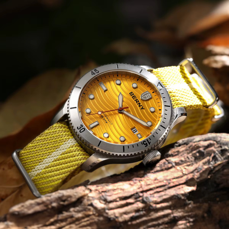 BERNY Automatische Taucheruhr, Edelstahl, Textil/NATO, 20 ATM, Herren - Bild 5