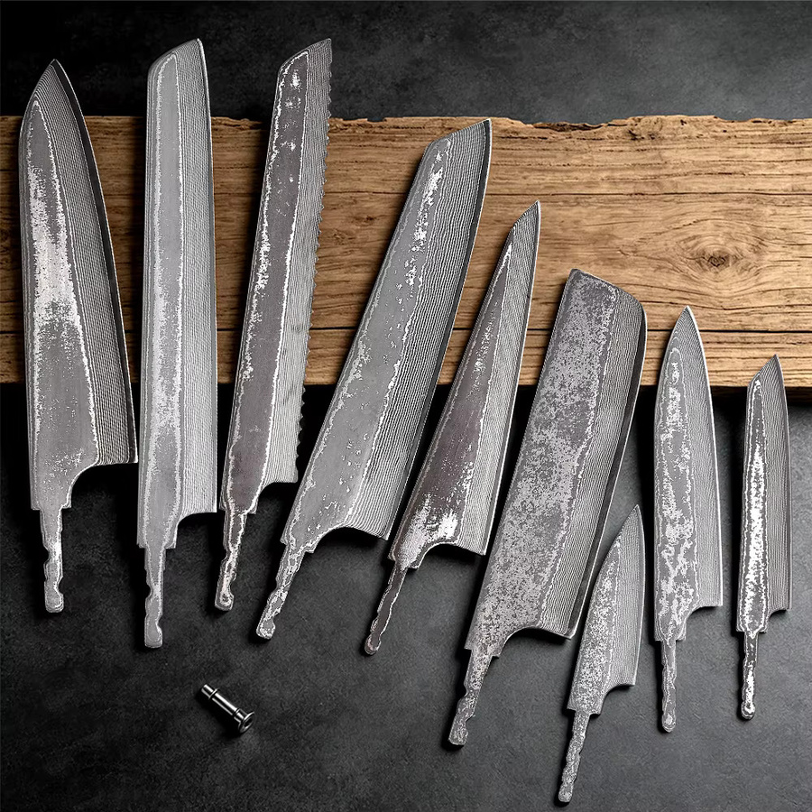 TURWHO DIY Japanisches Küchenmesser Rohklinge aus 67-lagigem Damaststahl mit Vollintegriertem Schaft in Silber - Bild 2
