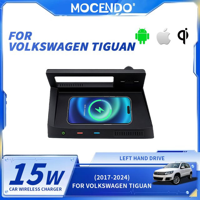 MOCENDO Drahtloses Ladepad für Volkswagen Tiguan 2017-2024, Schnelles Handy-Ladegerät und Mobile Halterung, Schwarz - Bild 1