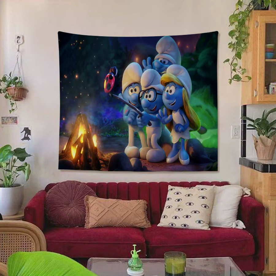 Potdemiel Smurfs Cartoon Wandteppich im Bohemian Mandala Design - Bild 2
