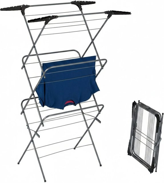 Relaxdays Turmtrockner aus Metall und Kunststoff, faltbar, Grau und Schwarz, H: 138 cm, B: 63,5 cm, T: 50 cm - Bild 1