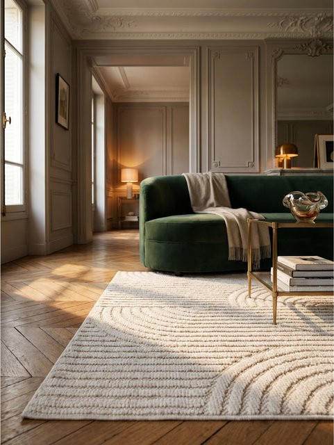 Flachgewebe-Teppich Kadima Design mit Hoch-Tief-Bögen in Beige, B x T: 160 x 230 cm - Bild 1