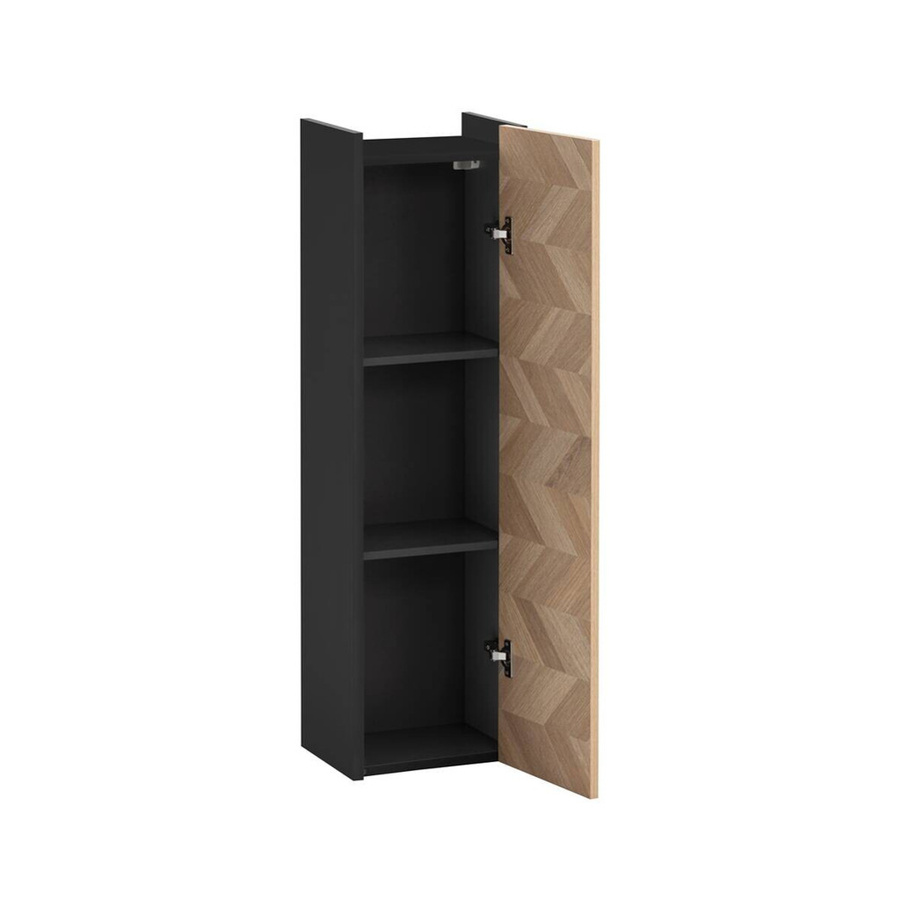 Schildmeyer Highboard Lorna in Mattschwarz mit Eiche Nachbildung Fischgräten Dekor, Breite: 30,2 cm, Höhe: 106,0 cm, Tiefe: 23,4 cm - Bild 2
