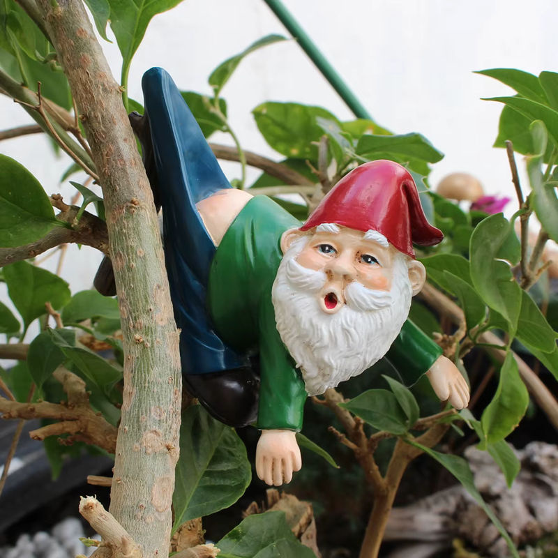Niedrige Zwergenfigur als Hängeornament mit Haken aus Kunstharz, bunte Gartenstatue für Bonsai und Blumentöpfe - Bild 5