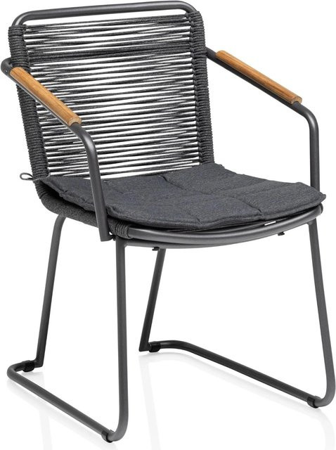 Kettler Gentle Dining Sessel aus Aluminium und Teak mit Rope-Geflecht in Anthrazit inklusive Kissen - Bild 1